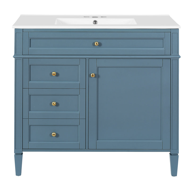 Meuble-lavabo de 36 po avec lavabo supérieur, meuble-lavabo moderne avec 2 tiroirs et tiroir escamotable, meuble-lavabo simple