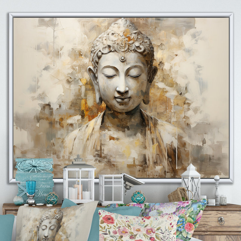Simple bouddhisme, statue II - art sur toile bouddhisme, H 12 po x l 20 po x P 1 po, Cadre flottant blanc