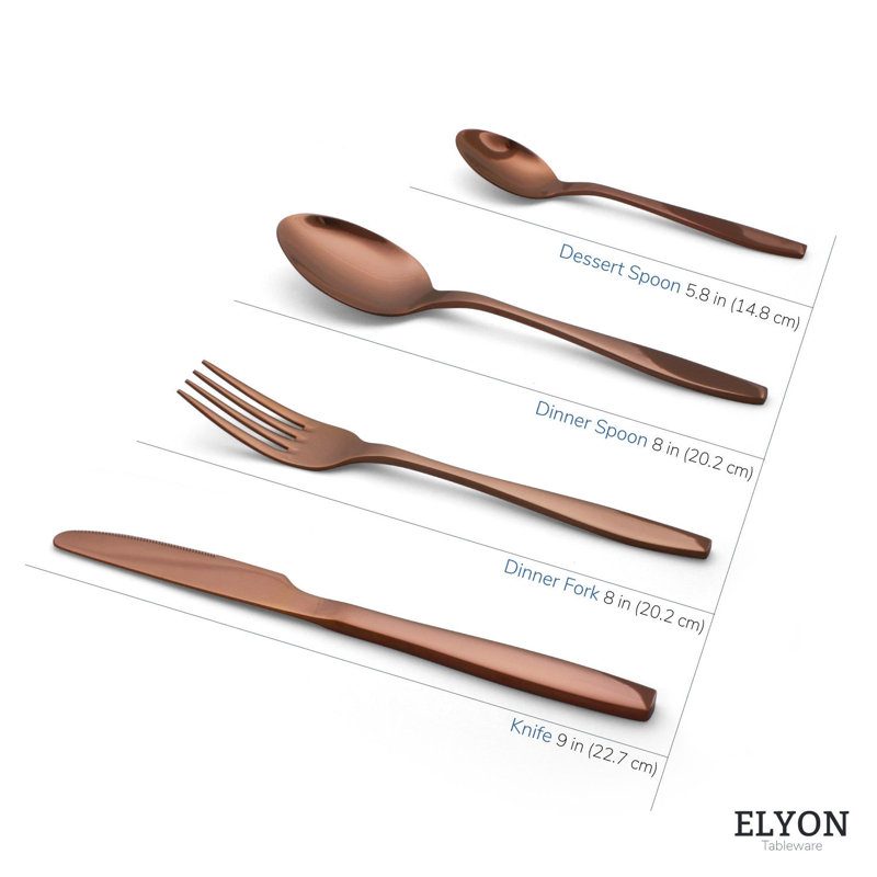 Elyon Lev 16 Piece Flatware Set Stainless Steel Service for 4, Copper