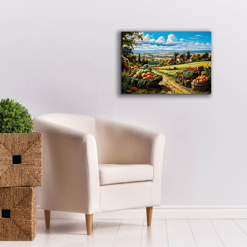 «Campagne avec fruits et légumes» par Momart, art mural sur toile, 40 po x 26 po, H 18 po x l 26 po x P 0,75 po