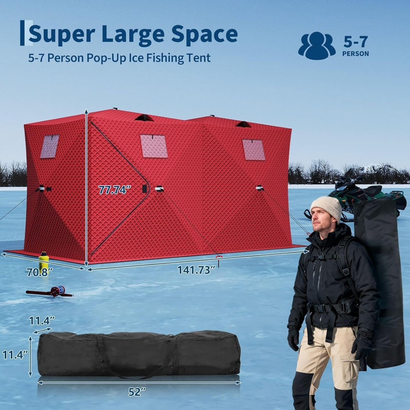 Tente de pêche sur glace Pop Up, Red, 8 Person
