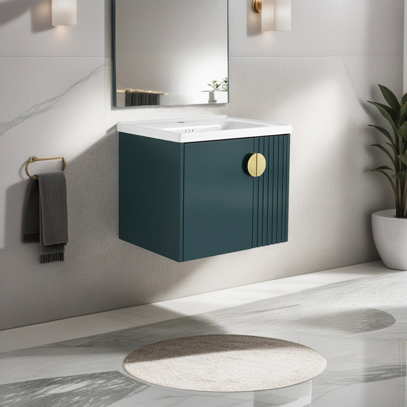 Meuble-lavabo simple 23,82 po avec plateau en céramique Audrey, Vert, Or
