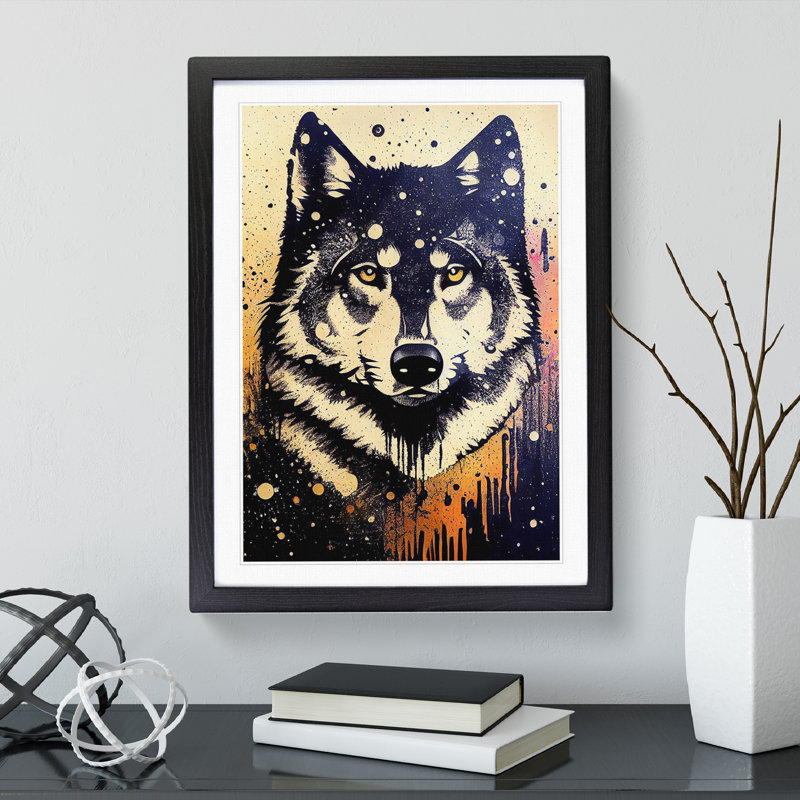 XV1022-5258X Wolf Graffiti No.4 - Single Picture Frame Painting, Black, 64cm H x 46cm W x 2cm D