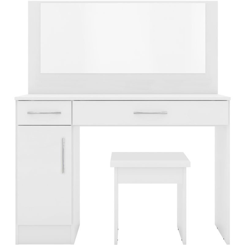 Cascio Dressing Table Set with Mirror, White Gloss