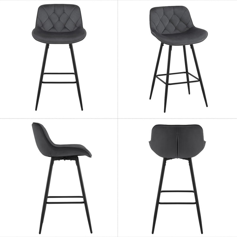 Agna Upholstered Counter Stool with Metal Frame, Dark Grey, 2