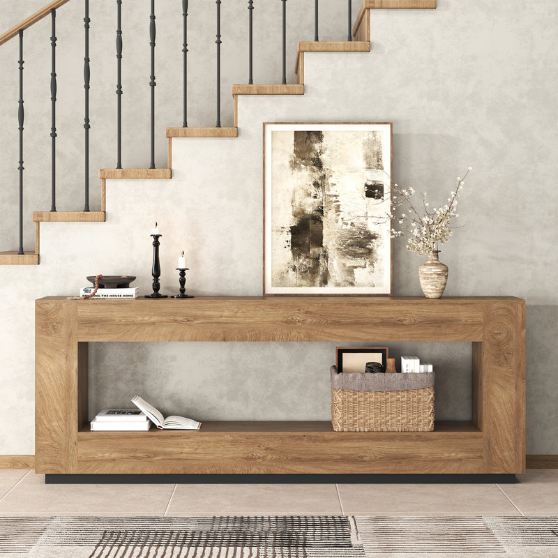 78 Inch Extra Long Console Table For Entryway, 2-Tier Sofa Table Behind Couch With Storage Shelfor Living Room, Foyer, Hallway, Oak Brown