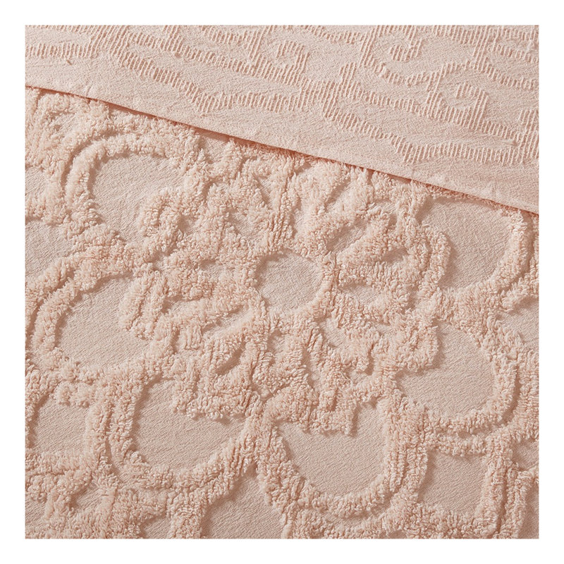 Mini ensemble de couvre-lit en chenille Boho Medallion, Couvre-lit pour lit double+ 2 taies décoratives s, Rose