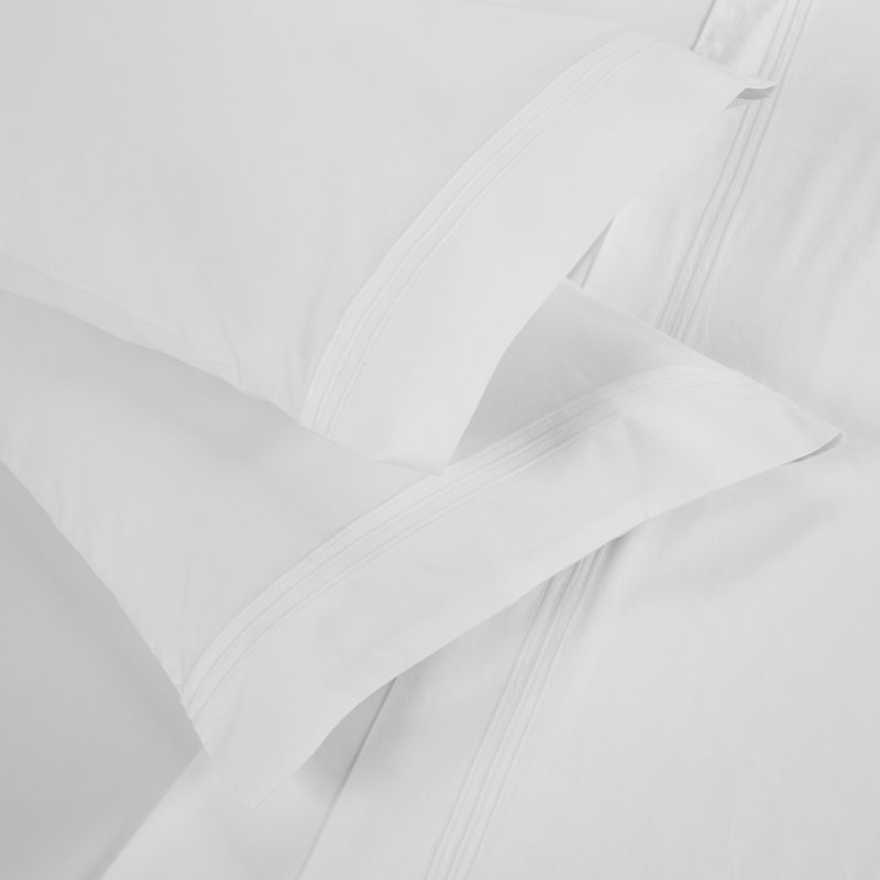Brandon Cotton Three-Line Embroidered Deep Pocket Bed Sheet Set by Superior, Twin Sheet Set with 1 Pillowcase, White