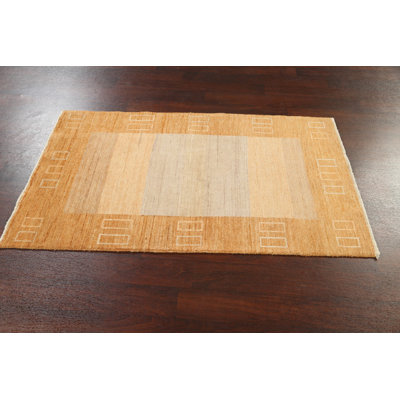 Tapis beige en laine noué à la main de conception unique 3 pi 2 po x 5 pi 4 po New Age