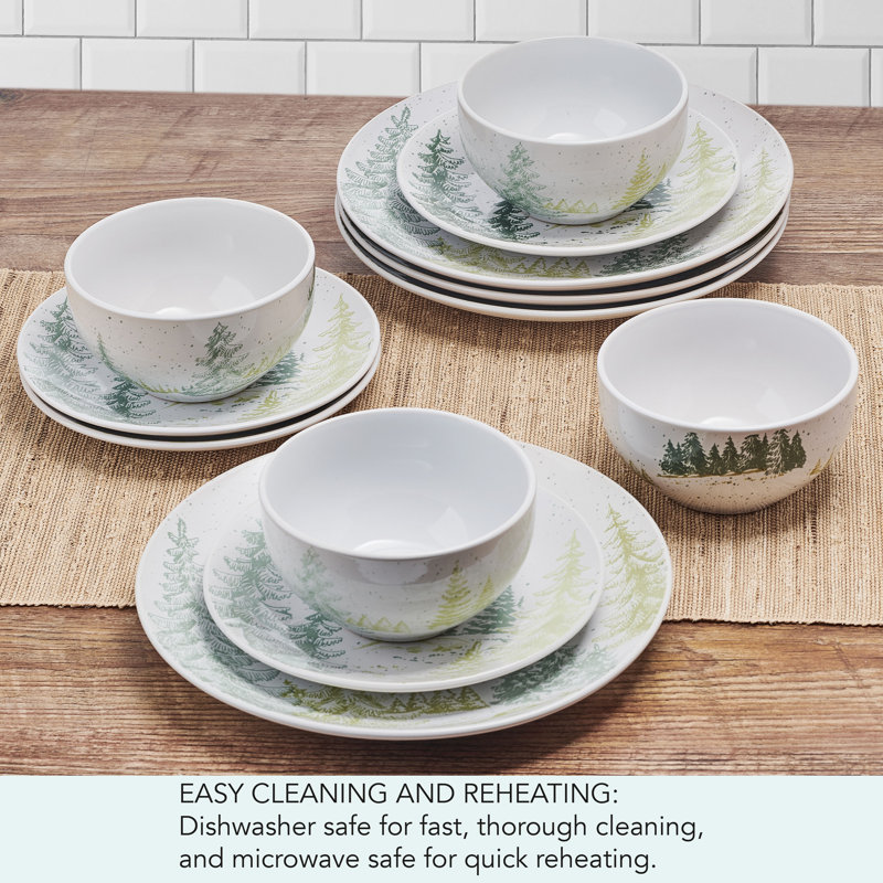 Tranquil Trails White Ceramic 12-Piece Dinnerware Set, Service for 4