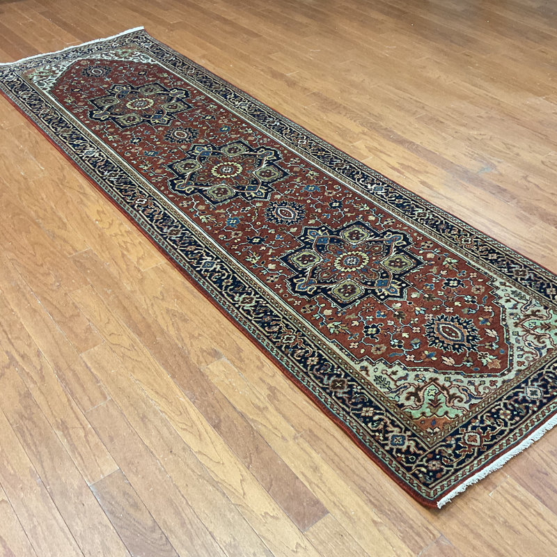 Kumrie One-of-a-Kind 3' X 9'7" Runner Wool Area Rug Light Green/Navy/Gold/Red