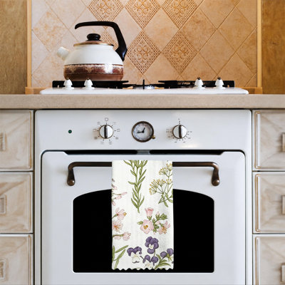  Linges de cuisine en microfibre, linges à vaisselle réutilisables absorbants, décoratifs résistants à la décoloration, 16 po x 24 po, eau-forte botanique verte