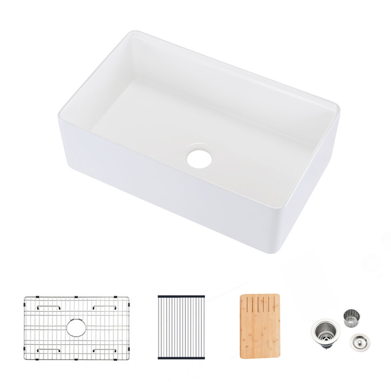 Fireclay 30" L X 20" W Workstation Farmhouse Kitchen Sink With Accessories, 10" H x 30" W x 20" D