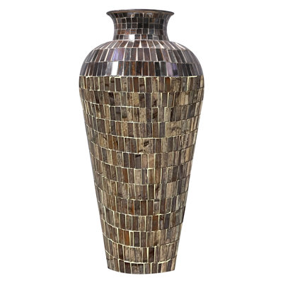 Larce Tall Decorative Mosaic Glass Flower Vase - Floor Centerpiece Vase for Pampas Grass and Flowers - Elegant Vase Decor for Home and Table Centerpieces - Golden Rainbow