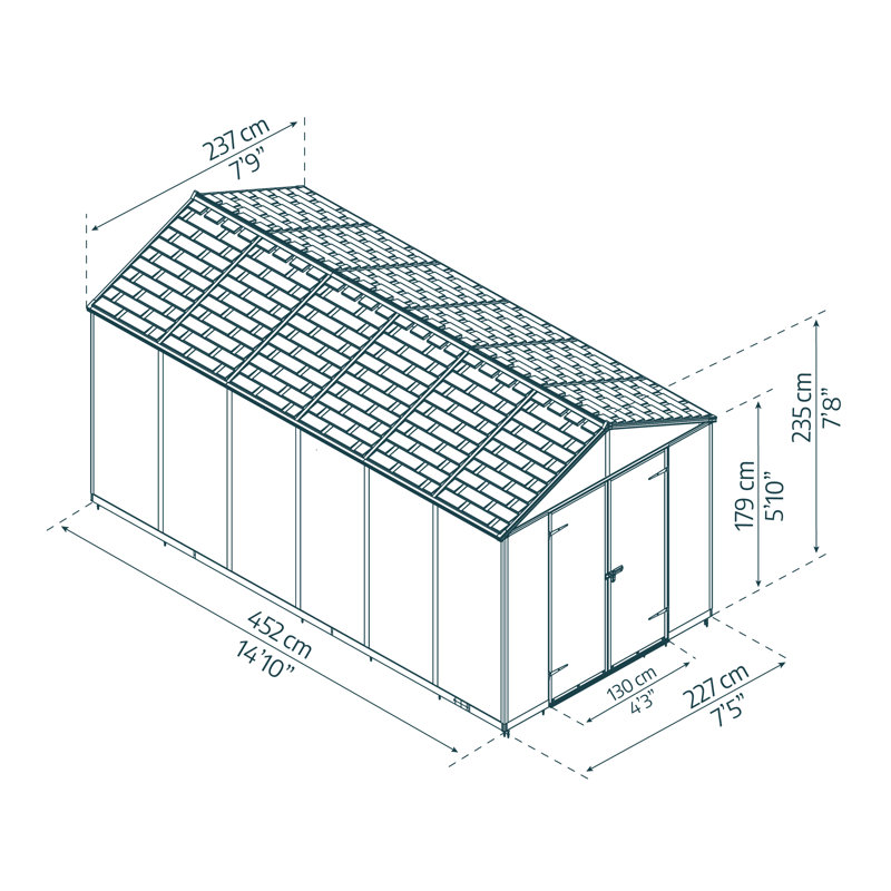 Palram - Canopia Rubicon Polycarbonate Storage Shed, 8' H x 8' W x 15' D