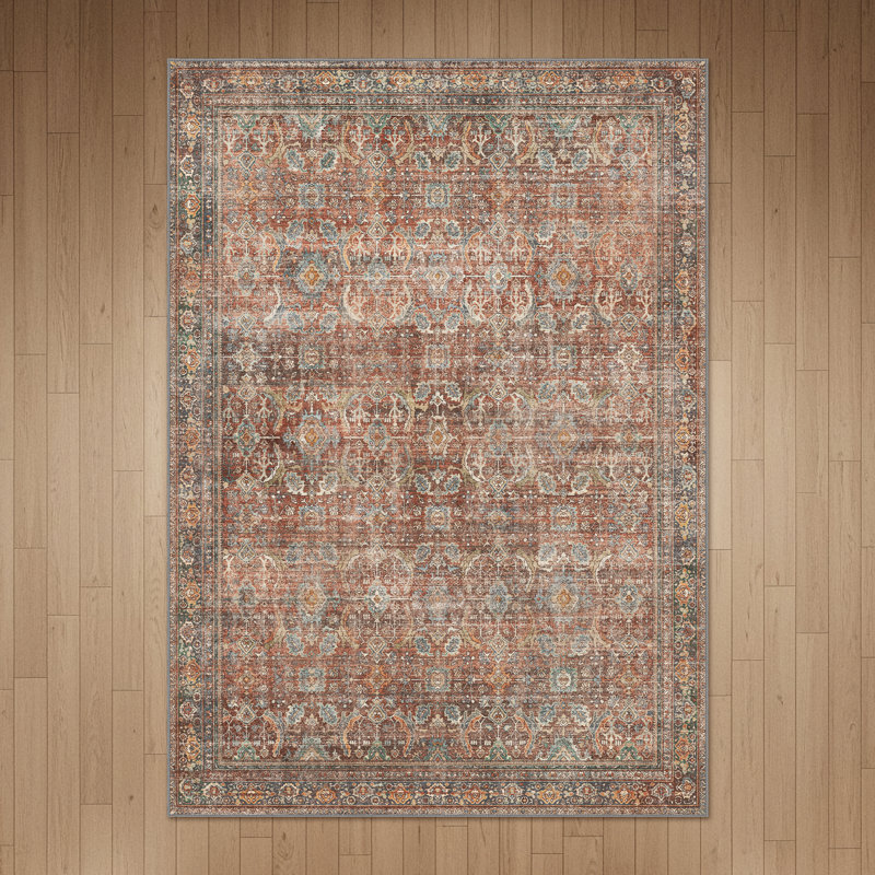 Abastos Vintage Brick Machine Washable Performance Area Rug, Red/Brick, Rectangle 8' x 10'
