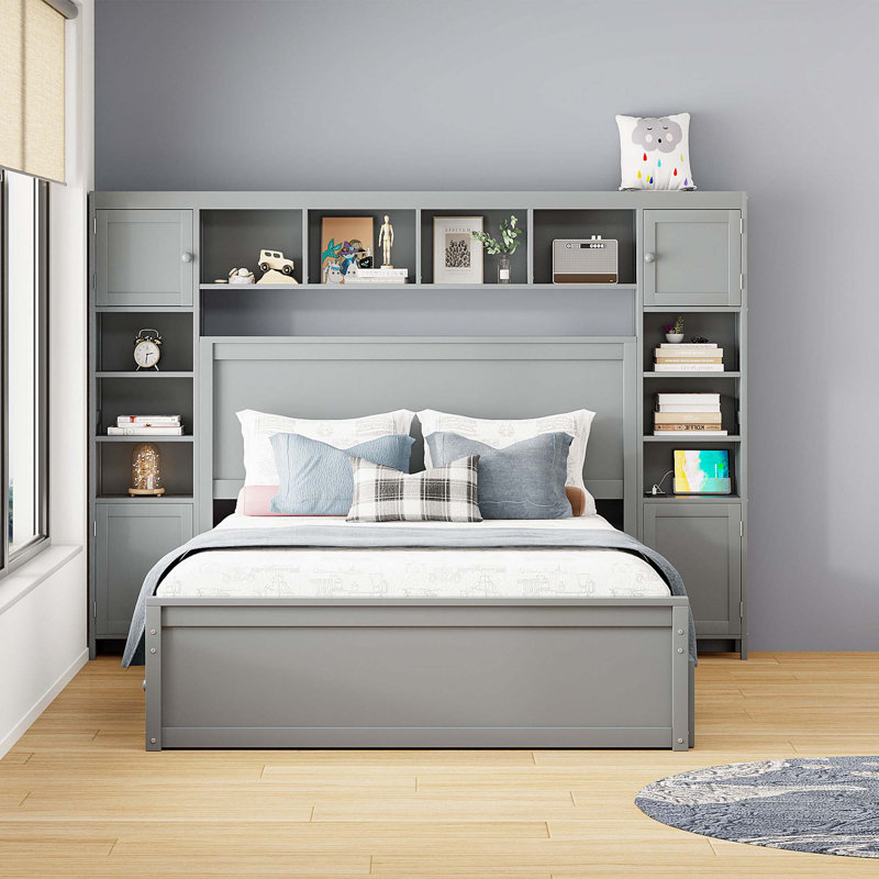 Lit en bois avec douilles et lit gigogne, Gris, Grand