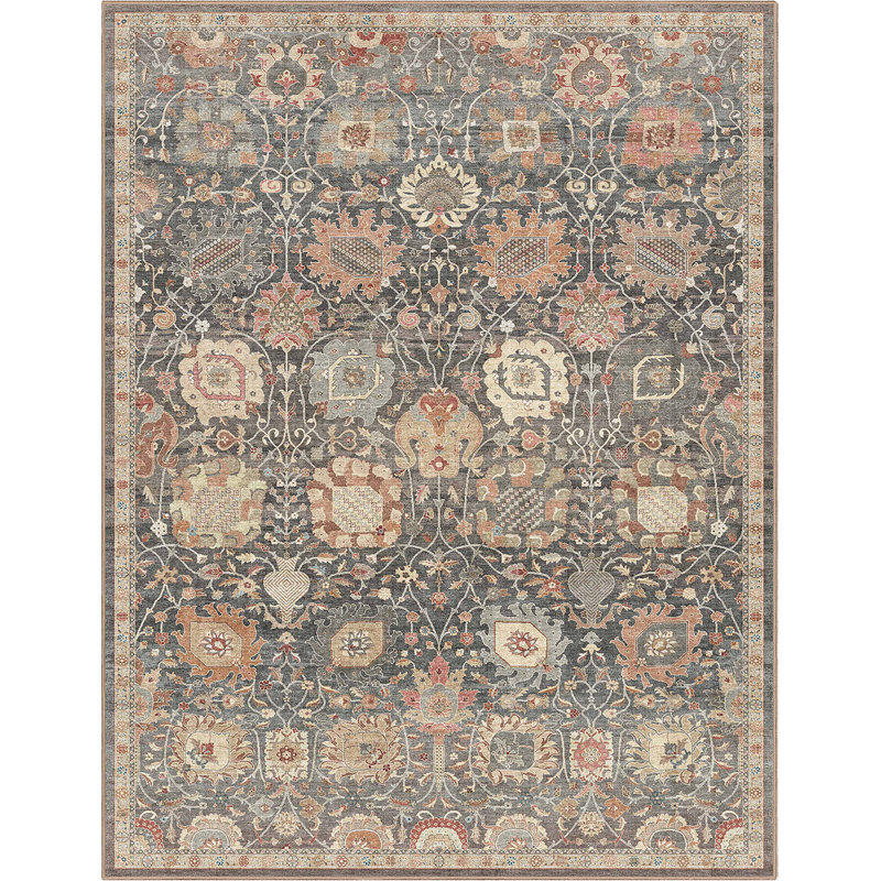 Bungalow Rose Aylena Traditional Oriental Botanical Gray Beige Area Rug, Rectangle 9'10" x 13'