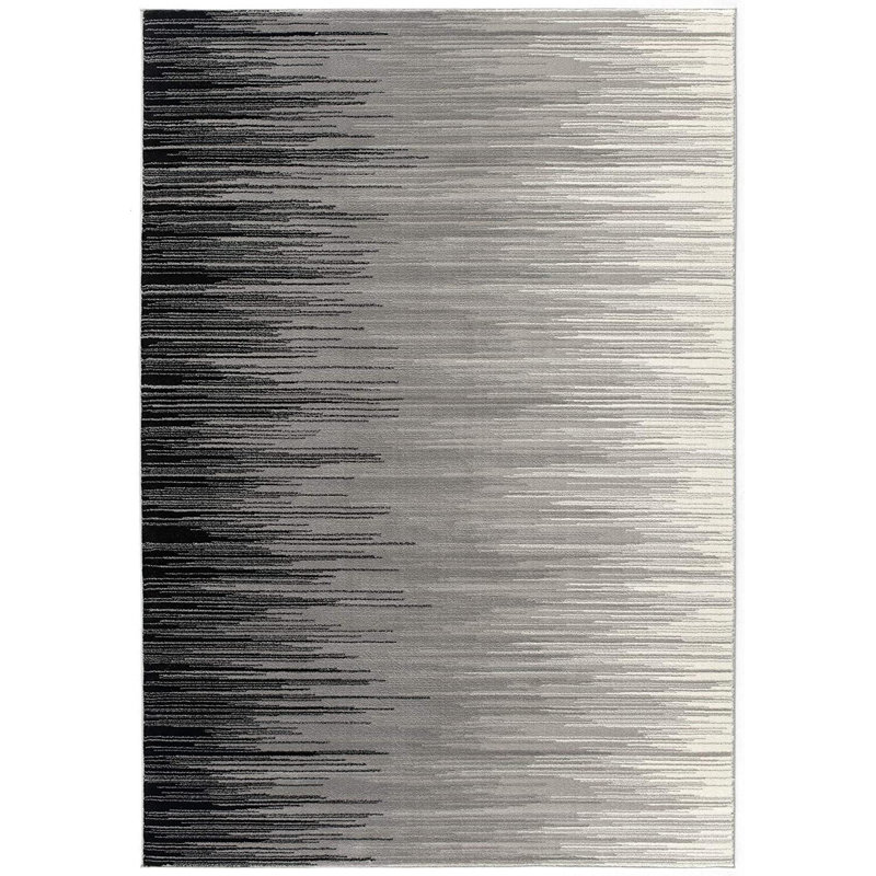 Tapis rayé noir transitionnel, Rectangle 4 pi x 6 pi