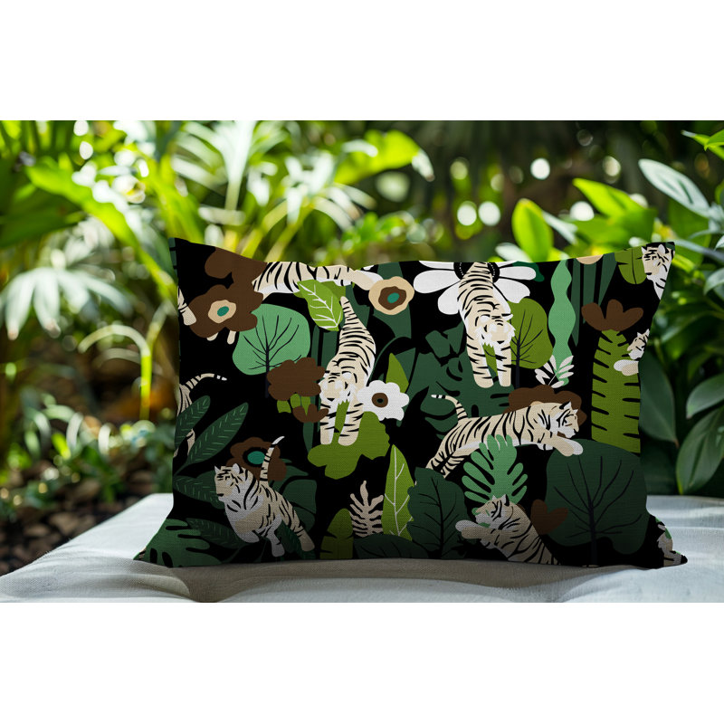 Tor Tiger Reversible Indoor/Outdoor Rectangle Pillow, Black, 20"H x 14"W