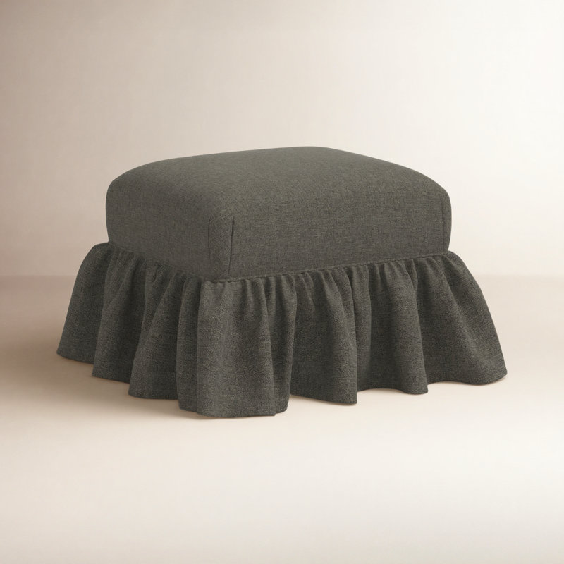 June Upholstered Ottoman, Zuma Charcoal Textured Linen
