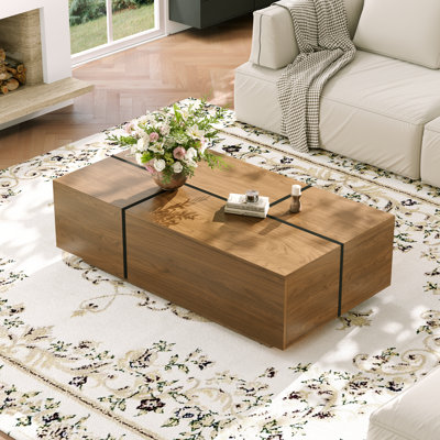 47.24'' Modern Coffee Table Rectangular Coffee Table Large Coffee Table With 4 Storage Drawers Fully Assembled