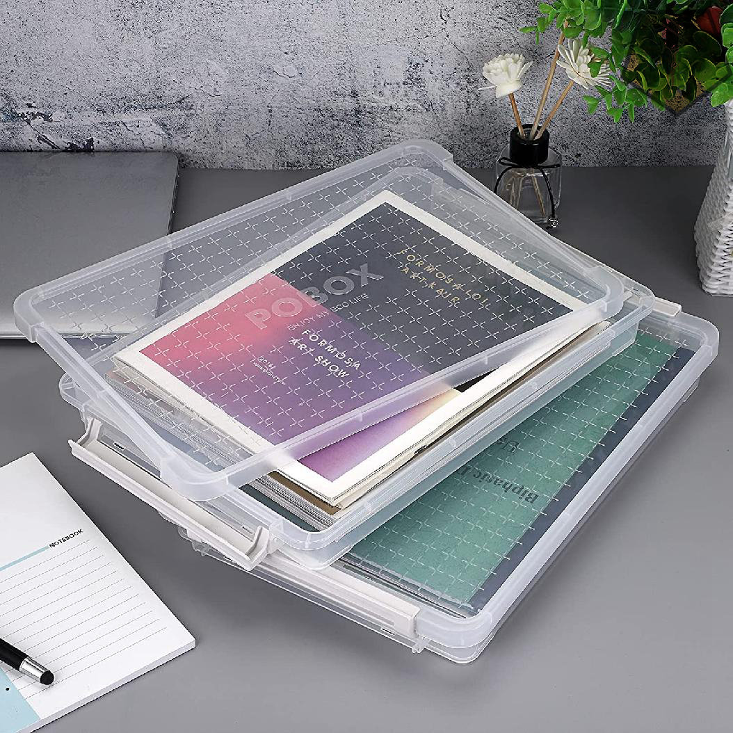 Clear Portable Project Case File Paper Storage Box Documents Magazines  Paper Protector Office School Supply Black Large 