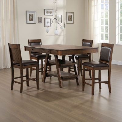 Wey 5Pc Counter Height Dining Table And 4 Chairs Set, Brown, 2 Shelves