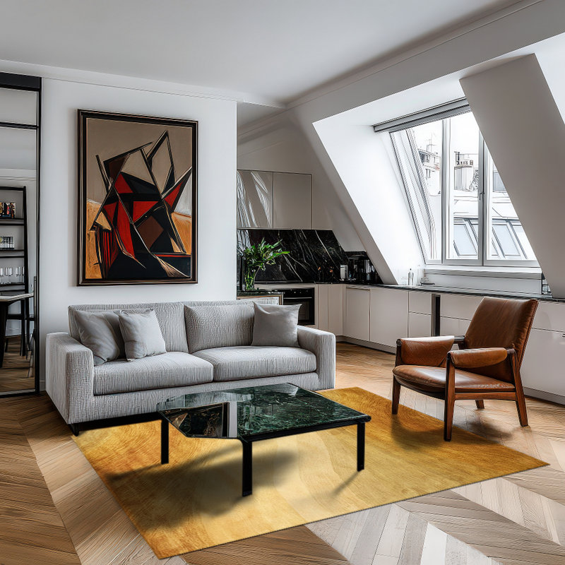 Tapis beige contemporain en laine touffeté à la main Lewis, Carré 6 pi