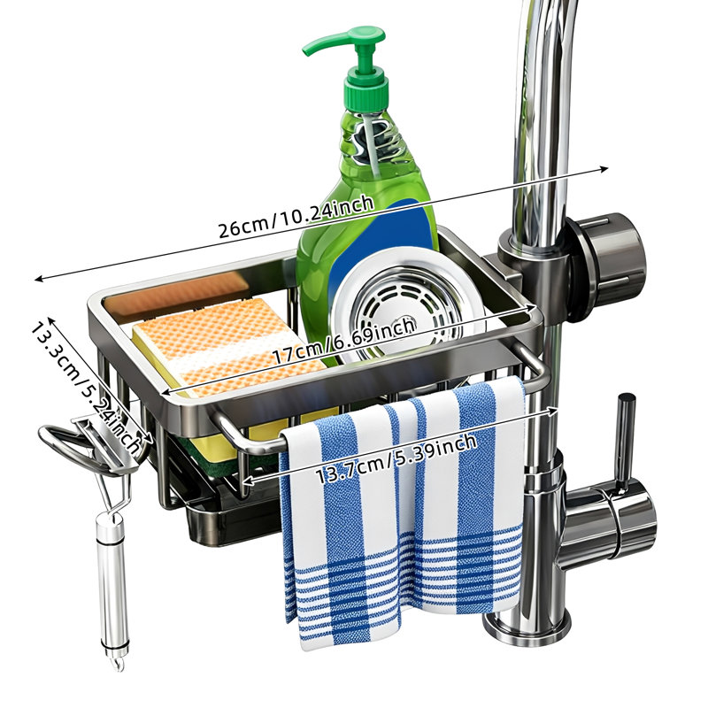 Support pour évier de cuisine et de salle de bain, support de drain amovible pour robinet avec ramasse-gouttes, Nickel brossé