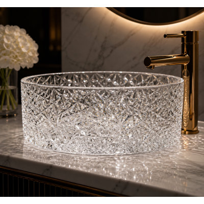 Stadium 16" Clear Tempered Glass Circular Vessel Bathroom Sink - Timeless Collection