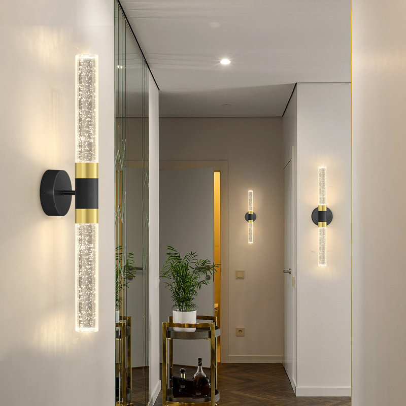 Black With Gold Crystal Wallchiere Led Warm Light Wall Sconces (Set Of 2)