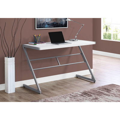Table de bureau à domicile - l 48 po en stratifié blanc avec métal gris, espace de travail chic et moderne pour la productivité, réduction du bruit du bureau d'ordinateur et environnement de travail silencieux
