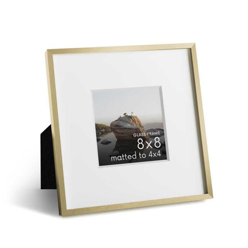 Cadre photo en métal avec verre, Or, L 8 po x H 8 po