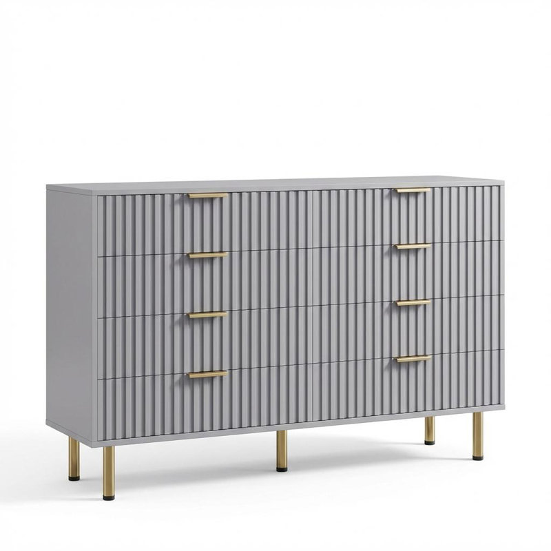 Meuble télé en bois 54 po avec commode à 8 tiroirs, Jaune