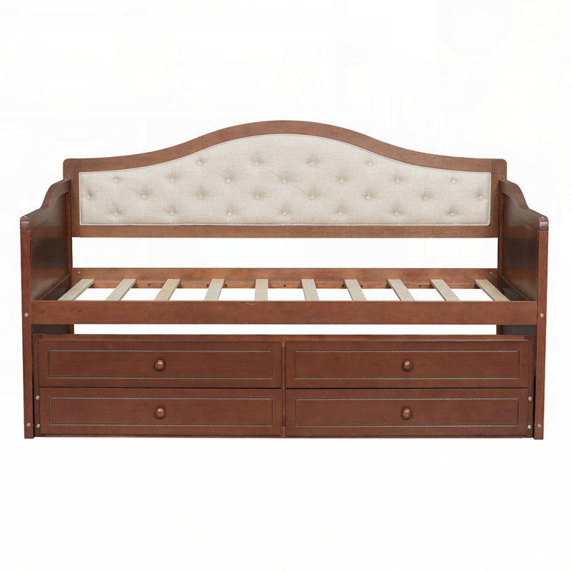 Versatile Wooden Daybed with Trundle and Storage, Upholstered Button-Tufted Backrest for Maximum Comfort and Space Efficiency