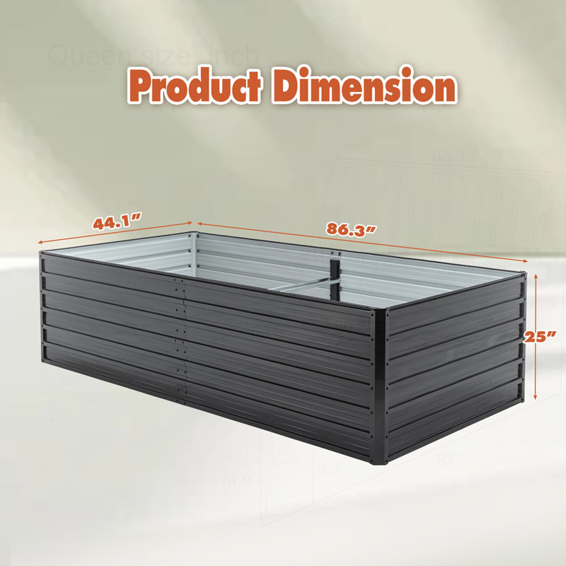8x4x2 FT Galvanized Planter Boxes Set, 25" H x 86.3" W x 44.1" D, 2, Black