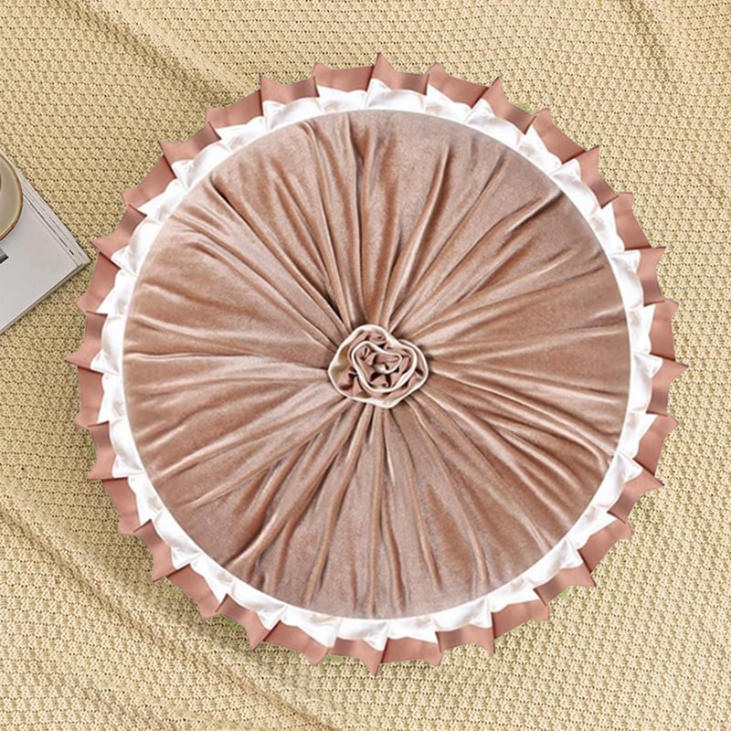Ruffled Velvet Reversible Throw Pillow, Light Brown, 14.9"H x 14.9"W