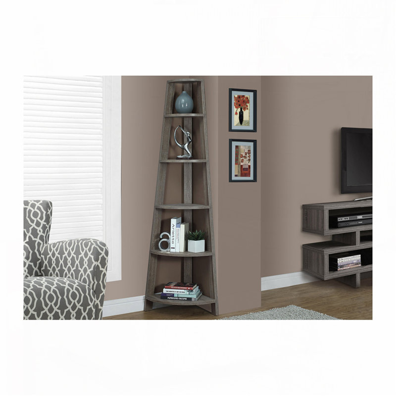 Bibliothèque d'angle à 5 niveaux, Taupe, (5 tablettes) H 71,25 po x l 22,5 po x P 15,5 po