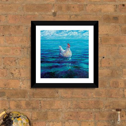 «Iris Scott - Chicken Of The Sea» par Iris Scott, reproduction d'art, H 24 po x l 24 po x P 1 po, Papier encadré noir