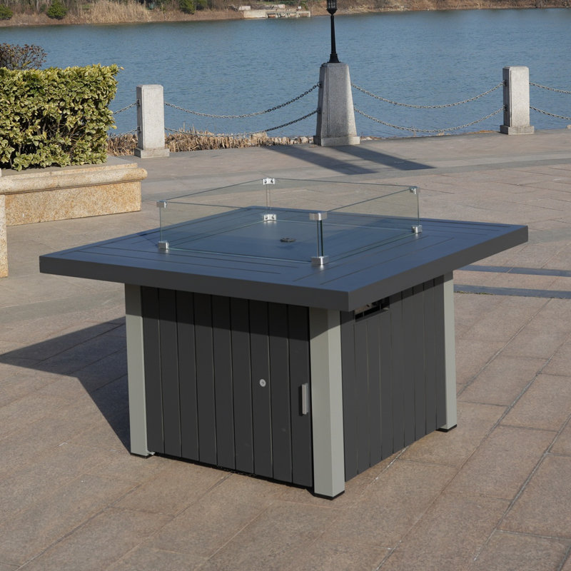 Kujtim Square Aluminium Natural Gas Smokeless Fire Pit Table with Hidden Fuel Tank