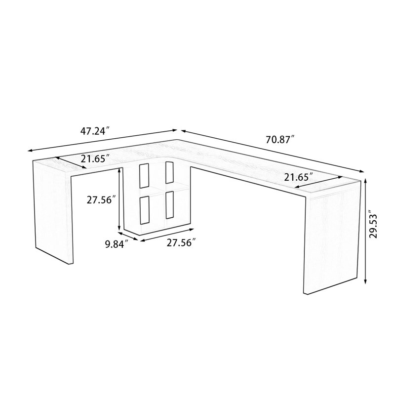 Bureau rectangulaire en bois massif noir, Retour à gauche, H 29,53 po x l 70,87 po x P 47,24 po