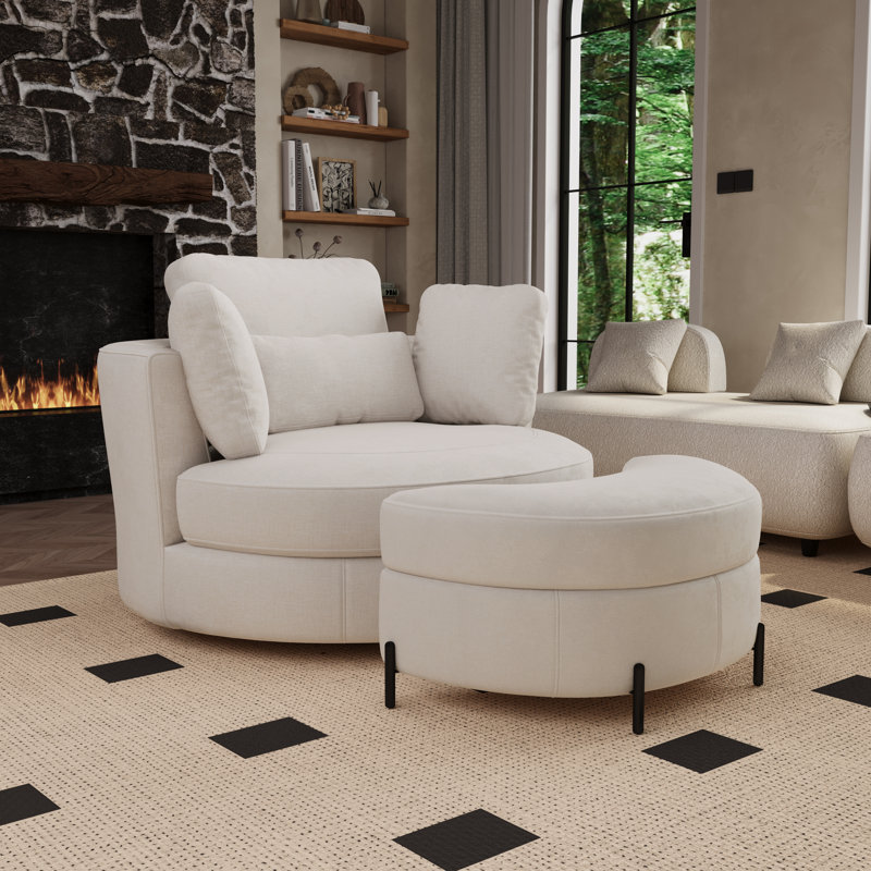 Fauteuil demi-tonneau pivotant l 50 po avec repose-pieds, Beige