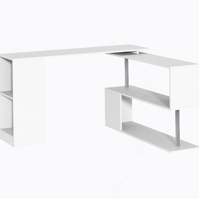 Bureau d'ordinateur en coin avec tablettes de rangement à 3 niveaux