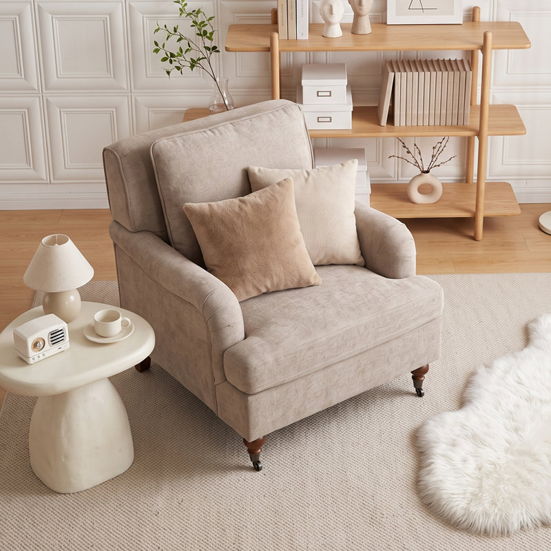 English Classic Roll Arm Chair, Beige, 1