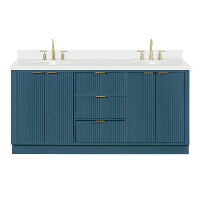 Haun 72'' Solid Wood Double Bathroom Vanity with 1.5'' White Quartz Top