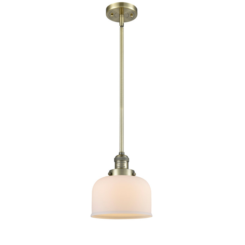 Hargett 1 - Light Single Pendant, Matte White Cased, Antique Brass, 10" H x 8" W x 8" D