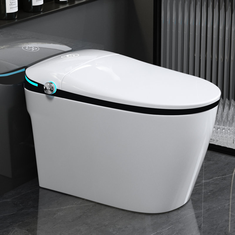 Intelligent Toilet With Bidet - Auto Open/Close Seat, Led Display, Night , Self-Cleaning White Foot Sensor, Warm Water, Rear Washing, Porcelain, Heated Seat