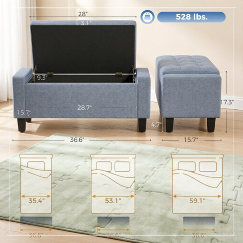 Rangement capitonné Sefton avec pieds en bois, Gris foncé