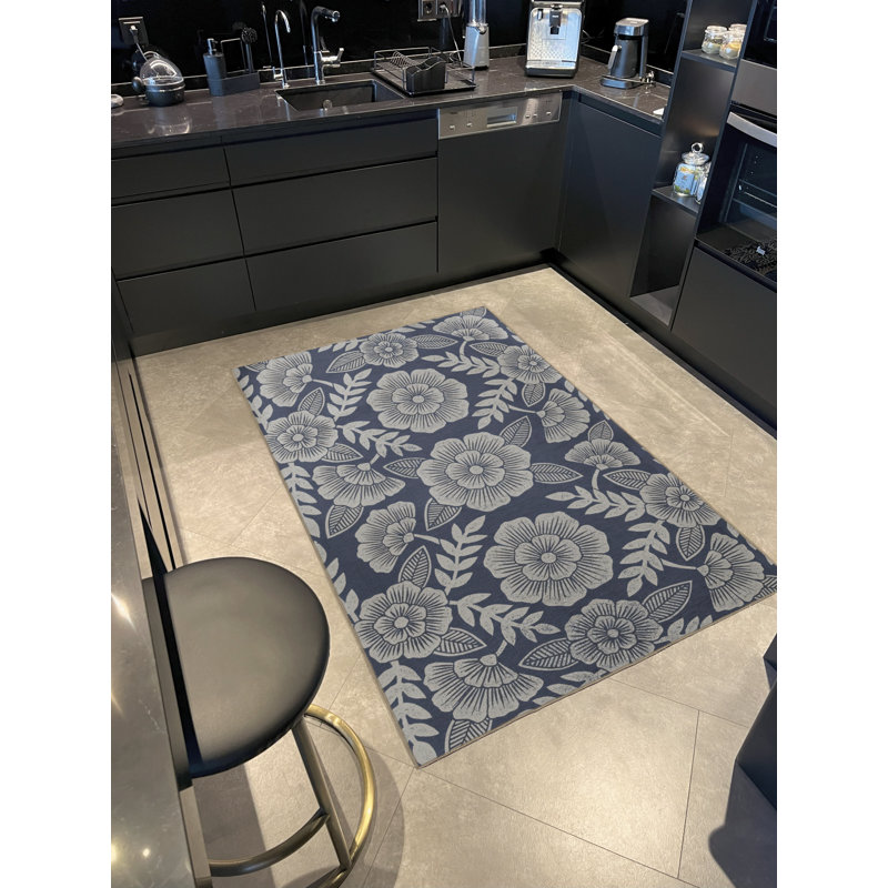 Tapis décoratif moderne à motif floral rose et bleu-beige, Tapis de couloir 3 pi 3,37 po x 9 pi 10,11 po